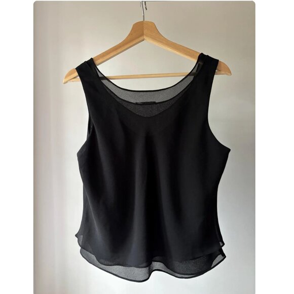 1990s Flowy Double Layer Top | Vintage Sheer Black Top - Picture 2 of 4